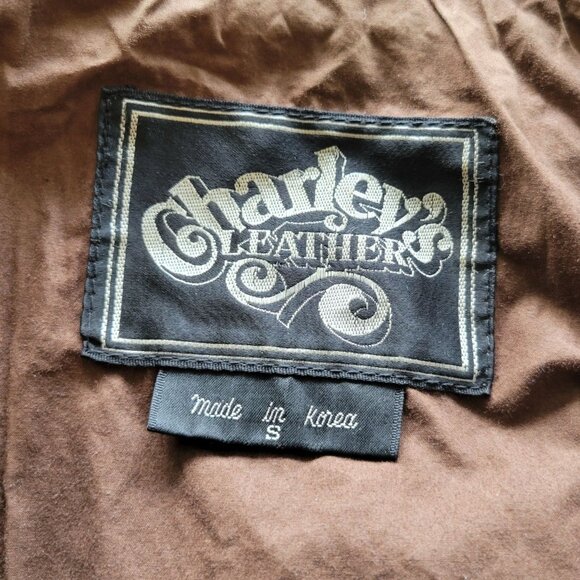 Vintage Charley's Leather Jacket Short Snap Closure Slit Side Pockets Size Small - Picture 8 of 12